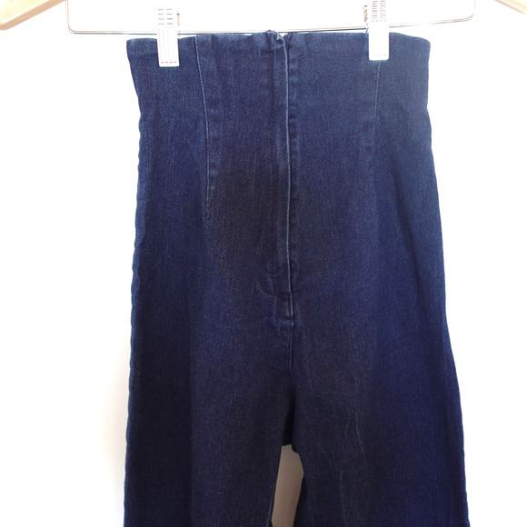 Collectif London Jeans 2 XXS Dark Blue High Waisted Wide Leg Retro Vintage Pinup - Picture 5 of 11